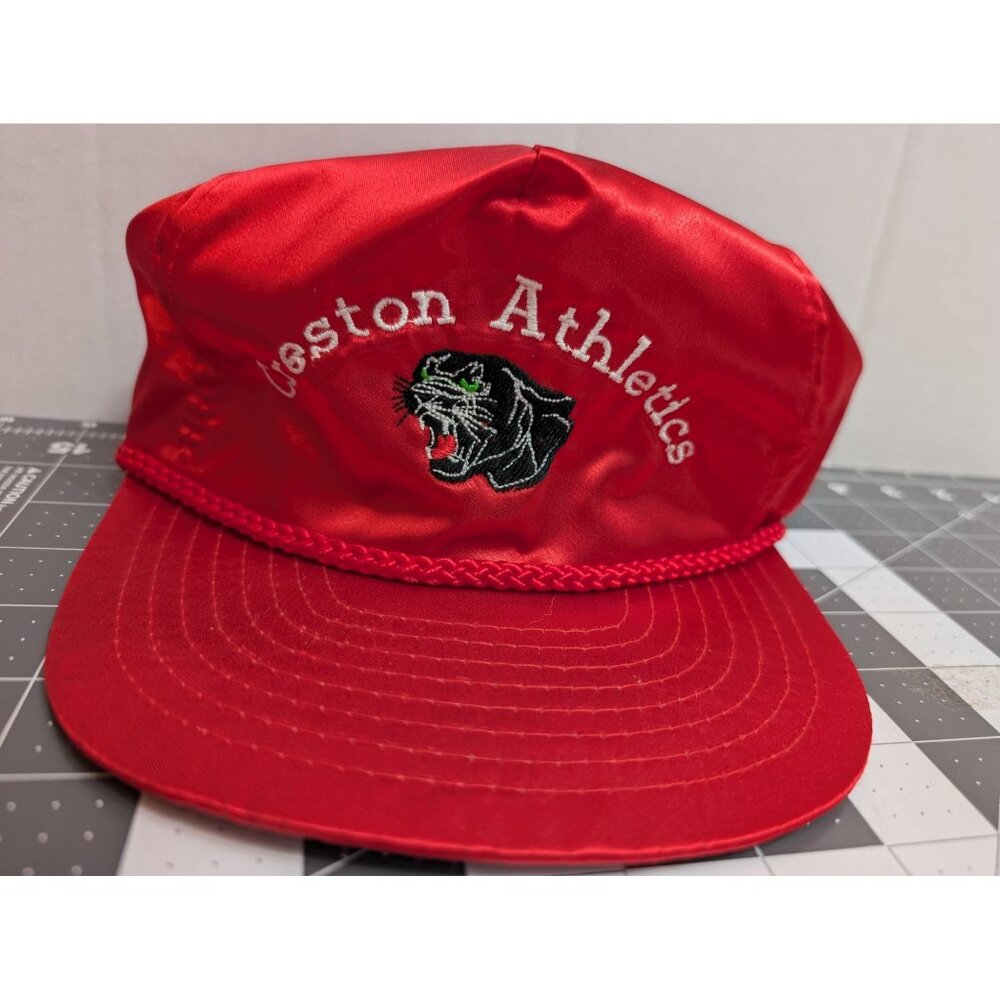 Creston Athletics Panther‎ red nylon rope adjustable hat Nissin Iowa sports vtg